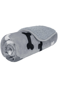 PetAmi Waterproof Dog Blanket Sherpa Fleece, Waterproof Pet Blanket Small Medium Dog, Reversible Large Cat Throw Bed Couch Sofa Furniture Protector Soft Plush Microfiber (Small 24x32, Bone Print Gray)
