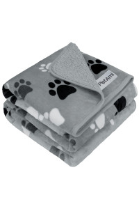 PetAmi Waterproof Dog Blanket Sherpa Fleece, Waterproof Pet Blanket for Medium Large Dogs, Reversible Cat Throw Bed Couch Sofa Furniture Protector, Soft Plush Microfiber (Large 40x60, Paw Print Gray)