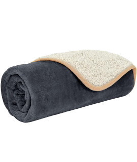 PetAmi Waterproof Dog Blanket Sherpa Fleece, Waterproof Pet Blanket Small Medium Dogs, Reversible Large Cat Throw Bed Couch Sofa Furniture Protector, Soft Plush Microfiber (Medium 29x40, Gray/Beige)