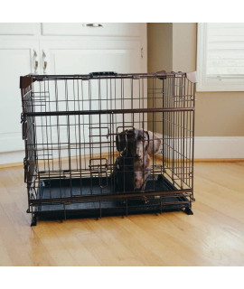 Lucky Dog Dwell Series Sliding Door Dog Crate | 24" | Bronze Finish | 2nd Side Door Access | Patented Corner Stabilizers | Removable Tray | Rubber Feet | Carrying Handle