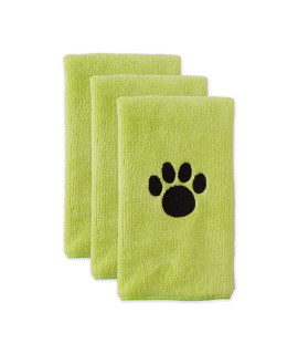 Bone Dry Pet Grooming Towel Collection Embroidered Absorbent Microfiber Drying Set, 15x30, Lettuce Green, 3 Count