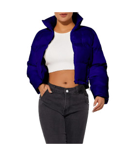 Hujoin Puffer Jacket Girls Travel Jacket Royal Blue Jacket Crop Short Fashion Jackets For Women Warm Winter Coat Workwear