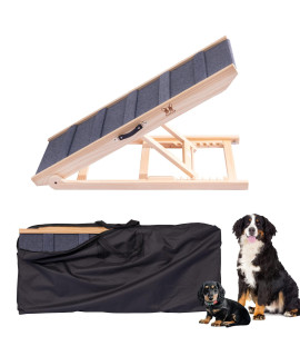27 Tall Dog Pet Ramp Portable For All Dogs & For Couch, Bed & Car, Suv, Supports Up To 220 Lbs, Carrying Bag Included, 7 Level Height Adjustable From 12-27, Non-Slip Paw-Friendly Carpet, Large
