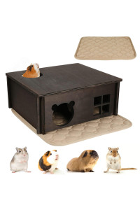 Hamster Multi Chamber Maze Hideout: Wooden Maze Tunnel House Exploring Toys For Hamster Rat Gerbils Mice Guinea Pig Chinchillas, Small Animals Hideout And House - Walnut Color