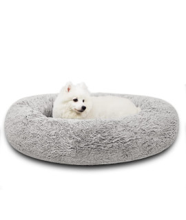 N&V Large Faux Fur Donut Dog Bed, Foam Filling Donut Pet Bed, Washable Cover, Round, Large, Creamy Espresso