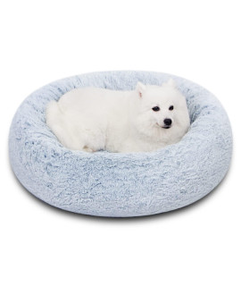 N&V Medium Faux Fur Donut Dog Bed, Foam Filling Donut Pet Bed, Washable Cover, Round, Medium, Blue Grey