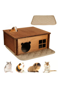 Hamster Multi Chamber Maze Hideout: Wooden Maze Tunnel House Exploring Toys For Hamster Gerbils Mice Guinea Pig Chinchillas, Small Animals Hideout And House - Brown