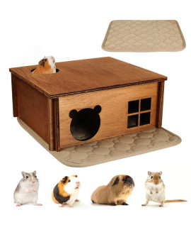 Hamster Multi Chamber Maze Hideout: Wooden Maze Tunnel House Exploring Toys For Hamster Gerbils Mice Guinea Pig Chinchillas, Small Animals Hideout And House - Brown