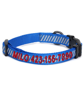Pawtitas Reflective Dog Collar Reflective Thread Reflective Dog Collar Personalized Name Phone Number Adjustable Collar For Small Dogs Small Puppy Blue Dog Collar Extra Small Breeds