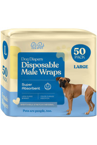 Comfortable Male Dog Diapers - 50-Pack Super Absorbent Disposable Male Dog Wraps- FlashDry Gel Technology, Wetness Indicator Doggie Diapers- Leakproof Belly Wraps for Incontinence, Excitable Urination