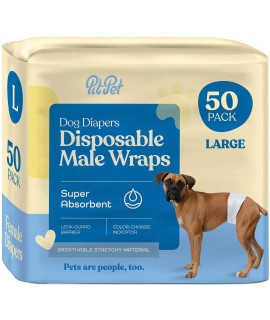 Comfortable Male Dog Diapers - 50-Pack Super Absorbent Disposable Male Dog Wraps- FlashDry Gel Technology, Wetness Indicator Doggie Diapers- Leakproof Belly Wraps for Incontinence, Excitable Urination