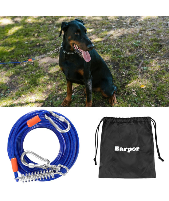 Barpor Dog Tie Out Cable 50Ft 65Mm Extra Thick Dog Runner For Large Dogs Heavy Duty Stainless Steel Dog Leash With Spring 8Mm Lockable Hooks Dog Run For Yard Up To 500 Pounds