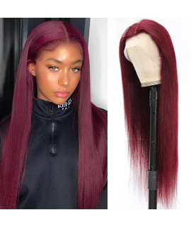 22 Inch 13X4 Lace Front Wigs Human Hair - 99J Burgundy Lace Front Wigs Human Hair Pre Plucked Red Wig Human Hair With Baby Hair, Straight Red Lace Front Wigs Human Hair 100% Virgin Human Hair 150% Density - Ulrica