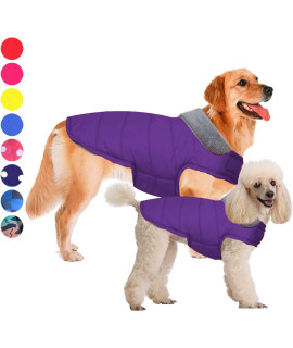 Fragralley Dog Jacket Soft Waterproof Windproof Reversible Winter Dog Clothes Warm Coat for Small Medium Large Dogs (Large, Purple)