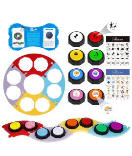 KiViRap Set of 8 Colors Dog Buttons with Four EVA Mat?Dog Recordable Training Buttons,Dog Talking Buzzers Button with 50 Stickers and 4 Mats,Louder Clearer Record & Playback Message for Communication