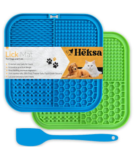 Heksa Lick Mat for Dogs & Cats 2-Pack Slow Feeder & Non-Slip Lick Mats with Spatula for Anxiety Relief. Food-Grade, Dishwasher, Freezer & Oven Safe Dog Lick Mat