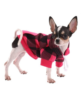Hozz Rose Red Dog Hoodie Winter Dog Sweatshirt With Leash Hole & Pocket Warm Dog Clothes For Buffalo Plaid Small Dog Sweater Chihuahua Coat Clothing Puppy Custume, Medium (Pack Of 1)