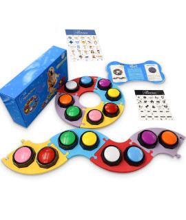 BOSKITY 8 Dog Buttons Set, Including 4 Pads, 50 Stickers, Dog Communication Buttons,Custom Sounds, Training Dogs to Express Their Inner Voice