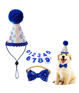 Christmas Pet Party Jazz Hat And Blingbling Bow Tie Breakaway Collar Set, Adjustable Headband For Kitten Puppy Small Dogs Cats (Royal Blue Claw Print)