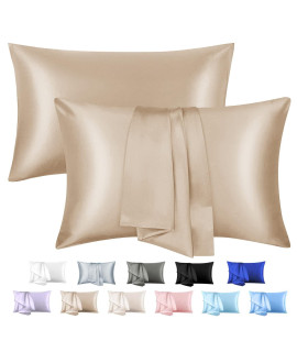 Satin Pillowcase For Hair And Skin, Silky Soft Satin Pillowcase For Women Hair Set Of 2, Standard Silk Pillow Cases, Silk Satin Pillowcase With Envelope Closure (Light Taupe, 20X26 Inches)