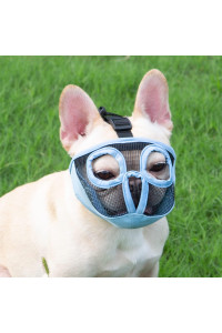 Jyhy Short Snout Dog Muzzles- Adjustable Breathable Mesh Bulldog Muzzle For Biting Chewing Licking Grooming Dog Mask,Blue Xl