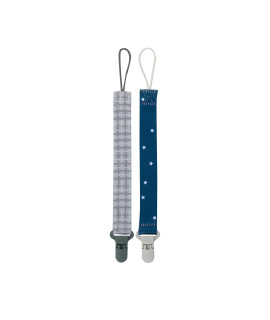 Nuby Pacifinder Pacifier Clip, 2 Pack Pacifier Holder For Boy, Gray Plaid And Blue Stars