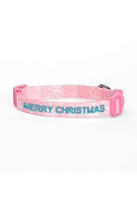 Pawtitas Soft Adjustable Puppy Collar Leash Harness Sold Separately Personalized Customizable Dog Collar Embroidered Customize Pet Name Phone Number Christmas Dog Collar Small Pink Snowflakes