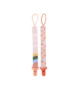 Nuby Pacifinder Pacifier Clip, 2 Pack Pacifier Holder For Girl, Peach With Stripes And Peach With Hearts