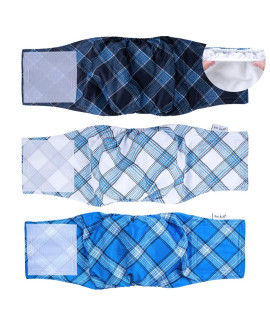 Pet Soft Dog Belly Bands - Washable Male Dog Diapers Belly Band For Male Dogs, Reusable Male Dog Belly Wraps 3Pack For Doggy Puppy(Blue Plaid, Xl)