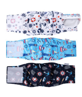 Pet Soft Dog Belly Bands - Washable Male Dog Diapers Belly Band For Male Dogs, Reusable Male Dog Belly Wraps 3Pack For Doggy Puppy(Sailor, Xl)