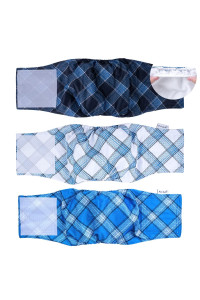 Pet Soft Dog Belly Bands - Washable Male Dog Diapers Belly Band For Male Dogs, Reusable Male Dog Belly Wraps 3Pack For Doggy Puppy(Blue Plaid, Xxl)