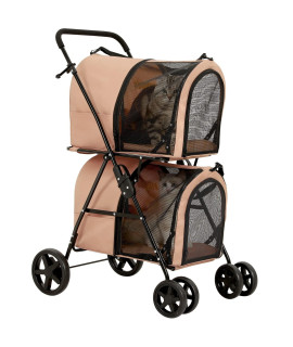 VIAGDO 4-in-1 Double Pet Stroller for Dogs and Cats, 2 Detachable Carriers, 4 Lockable Wheels Cat Strollers for 2 Cats, Double Dog Strollers for Small Medium Dogs, Pet Travel Cart, Collapsible, Sturdy