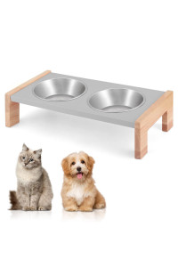 Peekab Raised Cat Bowls Elevated Small Dog Bowls,15Atilted Raised Solid Wood Bowl Holder With 2 Stainless Steel Cat Bowls For Food And Water,Pet Bowls For Indoor Cats And Puppies Small Sized Dogs