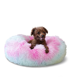 Nononfish Doggy Beds For Small Dogs Rainbow Washable Girl Doggie Bed 197 Inches Fluffy Donut Cozy Small Doggie Bed