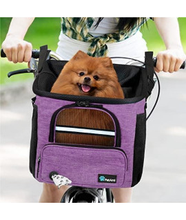 PetAmi Dog Bike Basket Carrier - Bicycle Basket for Dog Pet Bike Handlebar | Ventilated Pet Travel Backpack Car Booster Seat for Small Puppy Cat with Mesh Window, Sherpa Bed, Safety Strap (Purple)