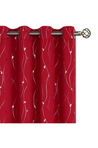 Bgment Room Darkening Curtains 95 Inches Long, Grommet Thermal Insulated Blackout Curtains With Wave Line And Dots Printed For Bedroom, 2 Panels, Each 52 X 95 Inch, Chili Red