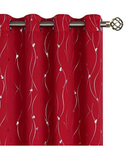 Bgment Room Darkening Curtains 95 Inches Long, Grommet Thermal Insulated Blackout Curtains With Wave Line And Dots Printed For Bedroom, 2 Panels, Each 52 X 95 Inch, Chili Red