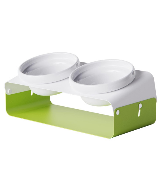 Lkeiyay Elevated Dog Bowls Stand for Small Dog - 15 Degree Tilted Raised Adjustabled Metal Stand 2 Ceramic Food Bowls for Puppy and Cat?Green
