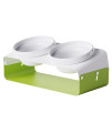 Lkeiyay Elevated Dog Bowls Stand for Small Dog - 15 Degree Tilted Raised Adjustabled Metal Stand 2 Ceramic Food Bowls for Puppy and Cat?Green