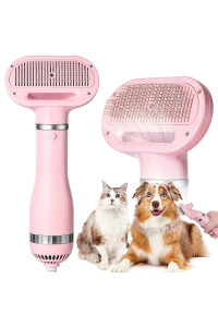 Dog Hair Dryer Blow, Dog Blower 2 in 1 Pet Grooming Brush Portable and Quiet Travel Hair Dryer Slicker Brush for Dogs Bath Pet Dryer Adjustable Temperature for Small Medium Large Dogs Cats, Pink
