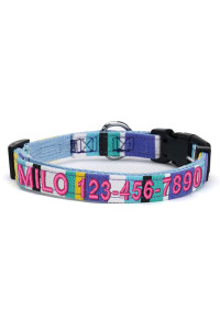 Pawtitas Pet Soft Adjustable Solid Color Puppy Collar Dog Collar Multicolor Collar Personalized Customizable Dog Collar Embroidered Customize W Pet Name Phone Number Teal Blue Yellow Small