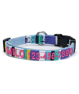 Pawtitas Pet Soft Adjustable Solid Color Puppy Collar Dog Collar Multicolor Collar Personalized Customizable Dog Collar Embroidered Customize W Pet Name Phone Number Teal Blue Yellow Small