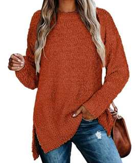 Qearal Winter Sweaters For Women Long Sleeve Sherpa Fleece Loose Casual Pullover Sweater Rust, Xl