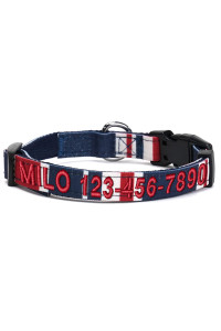 Pawtitas Pet Soft Adjustable Solid Color Puppy Collar Dog Collar Multicolor Collar Personalized Customizable Dog Collar Embroidered Customize W Pet Name Phone Number Red White Blue Medium