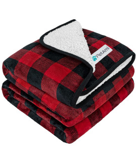 PetAmi Waterproof Dog Blanket Sherpa Fleece, Waterproof Pet Blanket for Medium Large Dogs, Reversible Cat Throw Bed Couch Sofa Furniture Protector, Soft Plush Microfiber (X-Large 60x80, Checker Red)