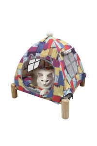 Babyezz Cat and Dog Hammock Bed, Wooden cat Hammock Elevated Cooling Bed, Detachable Portable Indoor / Outdoor pet Bed, Suitable for Cats and Small Dogs (Colorful Blocks )