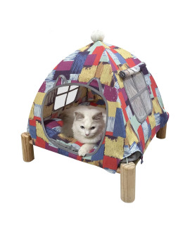 Babyezz Cat and Dog Hammock Bed, Wooden cat Hammock Elevated Cooling Bed, Detachable Portable Indoor / Outdoor pet Bed, Suitable for Cats and Small Dogs (Colorful Blocks )