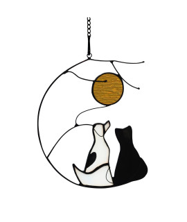 HAOSUM Dog and Cat Stained Glass Window Hanging,Pet Memorial Gifts for Loss of Dog and Cat,Pet Loss Gifts,Cat Remembrance Gifts for Pet Owners
