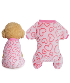 Dxhycc Fleece Dog Pajamas Cute Dog Heart Pajamas Puppy Jumpsuit Pajamas Warm Soft Pet Holiday Clothes For Small Medium Cats And Dogs (Pink, S)