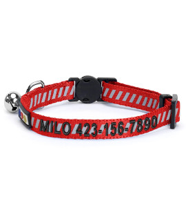 Pawtitas Personalized Cat Collar Breakaway Safety Release Buckle Adjustable Length Cat Collar Custom Embroidered For Your Pets Name And Phone Number Scarlet Red Cat Collar Removable Bell